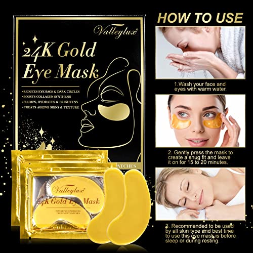 24K Gold Eye Mask, (20 Pairs)Collagen Eye Gel mask Under Eye Patches, with Hy...