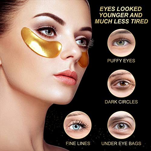 24k Gold Eye Mask,20 PC Gel Pads Collagen Eye Mask Under Eye Patches, Anti-Ag...