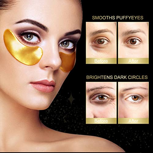 24k Gold Eye Mask,20 PC Gel Pads Collagen Eye Mask Under Eye Patches, Anti-Ag...