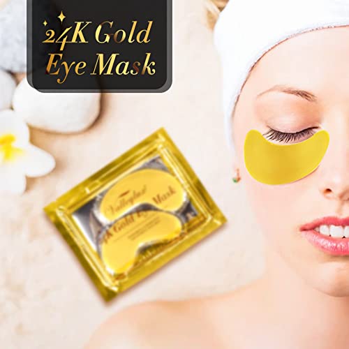 24k Gold Eye Mask,20 PC Gel Pads Collagen Eye Mask Under Eye Patches, Anti-Ag...
