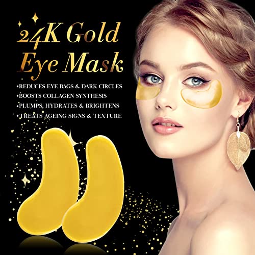 24k Gold Eye Mask,20 PC Gel Pads Collagen Eye Mask Under Eye Patches, Anti-Ag...