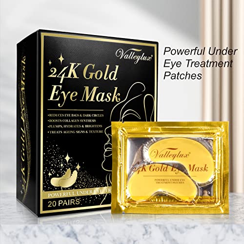 24k Gold Eye Mask,20 PC Gel Pads Collagen Eye Mask Under Eye Patches, Anti-Ag...