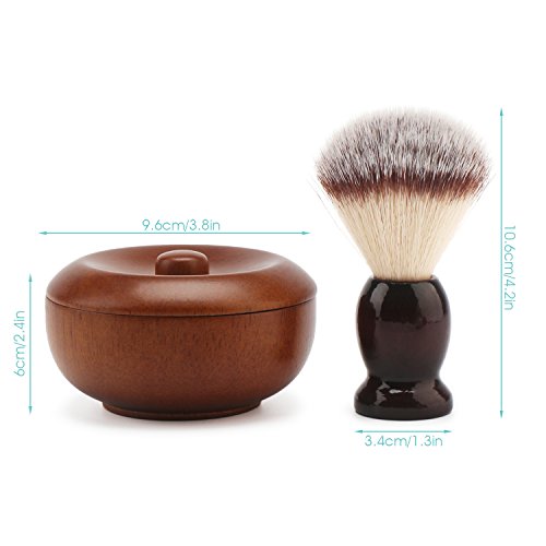 Shave Lather Brush, Wooden Vintage Shave Mug with Lid, Old Fashion Shaving Ki...