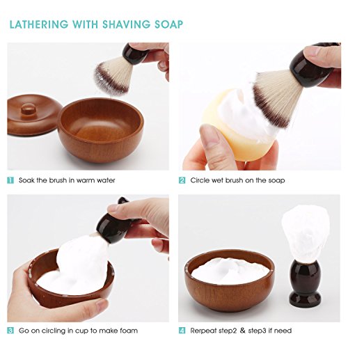 Shave Lather Brush, Wooden Vintage Shave Mug with Lid, Old Fashion Shaving Ki...