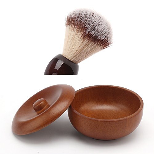 Shave Lather Brush, Wooden Vintage Shave Mug with Lid, Old Fashion Shaving Ki...