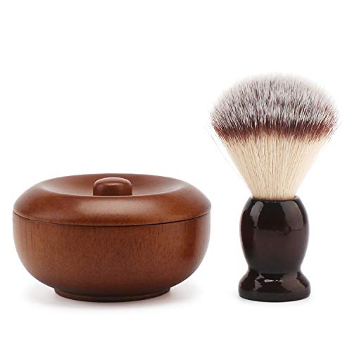 Shave Lather Brush, Wooden Vintage Shave Mug with Lid, Old Fashion Shaving Ki...