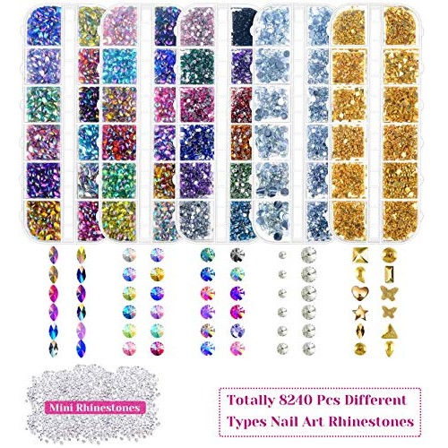 Selizo 8240pcs Nail Rhinestones, Rhinestones for Nails, Nail Gems Crystals Na...
