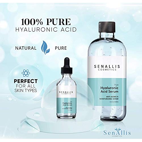 Hyaluronic Acid Serum 8 fl oz And 2 fl oz, Made From Pure Hyaluronic Acid, An...