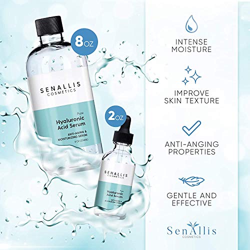 Hyaluronic Acid Serum 8 fl oz And 2 fl oz, Made From Pure Hyaluronic Acid, An...