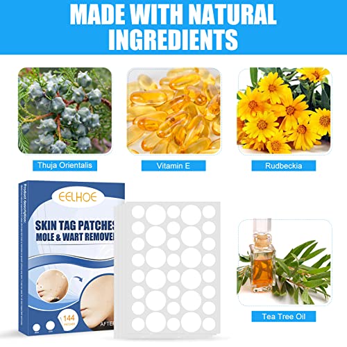 144 Pcs Skin Tag Remover Patches, Wart Remover, Natural Ingredients for Safe ...
