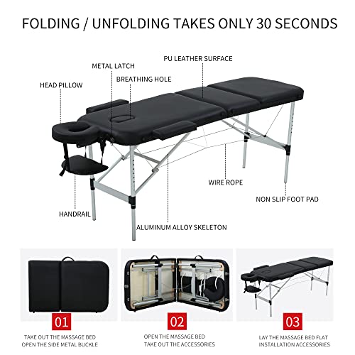 Aluminum Massage Table Portable Massage Table 3 Collapsible Massage Table Tat...