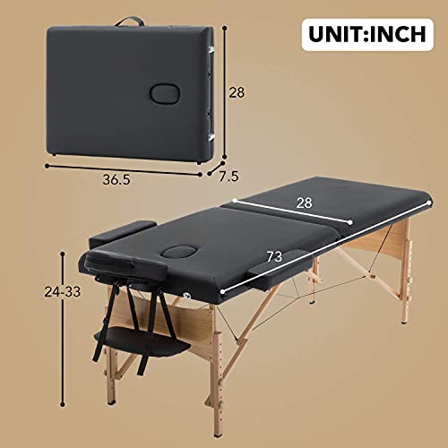 Sentiment 73 Inches Long 28 Inches Wide Folding Portable Massage Table with C...