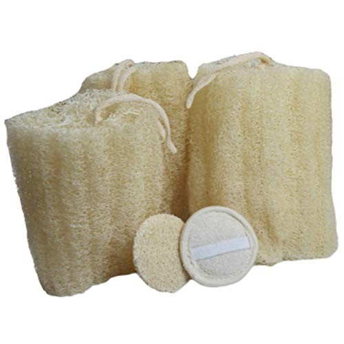 All Natural Loofah Sponge, Set of 3 Real Egyptian Bath & Shower Exfoliating L...