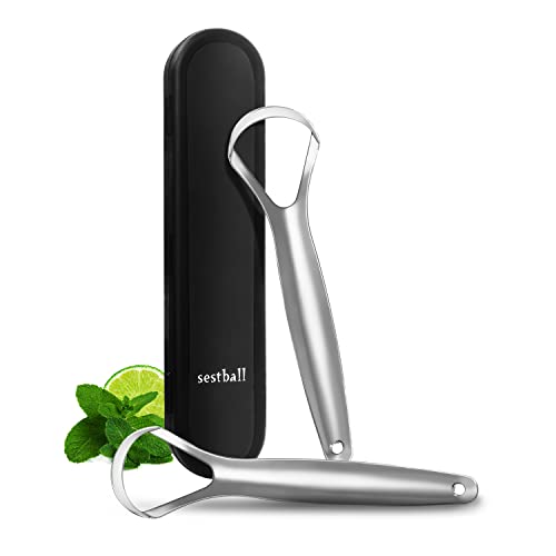 2 Pack Tongue Scraper Cleaner for Adults & Kids, Medical Grade Metal Tongue S...