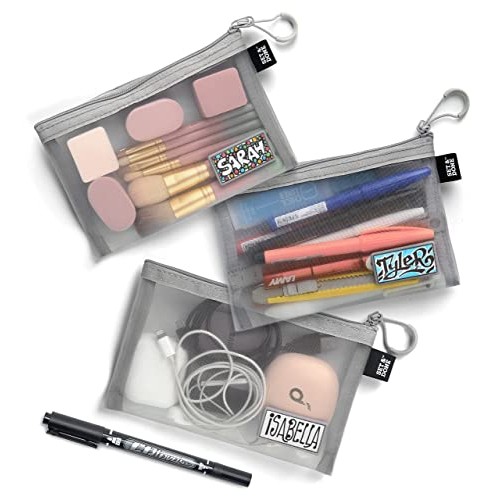 3pcs Mesh Zipper Pouch - Storage for Small Items Makeup Brushes, Accessories,...