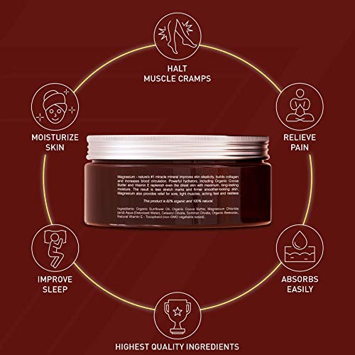 Natural Magnesium Cream for Pain Calm, Leg Cramps, Sleep & Muscle Soreness. W...