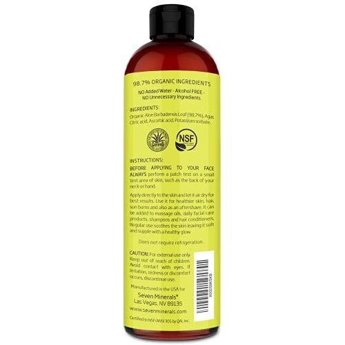 Organic Aloe Vera Gel with 100% Pure Aloe From Freshly Cut Aloe Plant, Not Po...