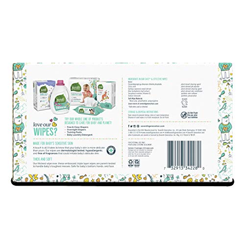 Seventh Generation Baby Wipes, Free & Clear with Flip Top Dispenser, White, u...