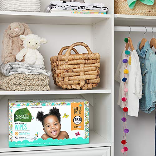 Seventh Generation Baby Wipes, Free & Clear with Flip Top Dispenser, White, u...