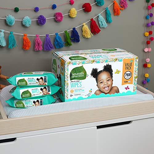 Seventh Generation Baby Wipes, Free & Clear with Flip Top Dispenser, White, u...