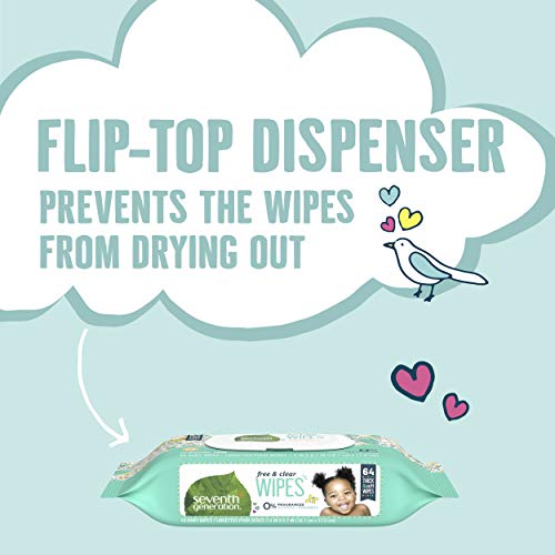 Seventh Generation Baby Wipes, Free & Clear with Flip Top Dispenser, White, u...