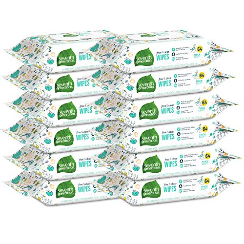 Seventh Generation Baby Wipes, Free & Clear with Flip Top Dispenser, White, u...