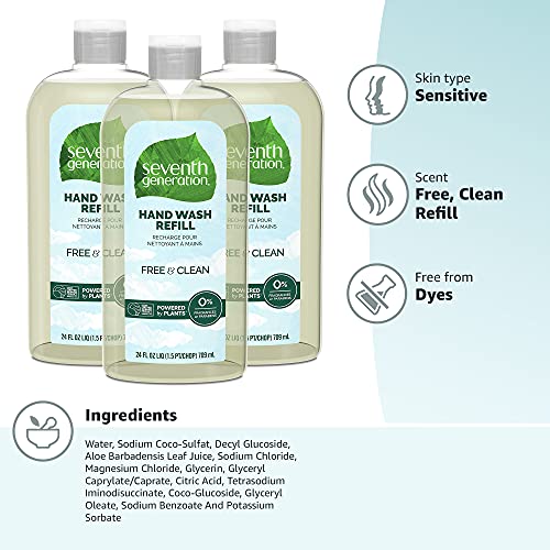 Seventh Generation Hand Soap Refill, Free & Clear Unscented, 24 oz, 3 Count (...
