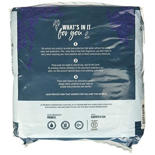 Seventh Generation Maxi Pads, Overnight with wings, Free & Clear Chlorine Fre...