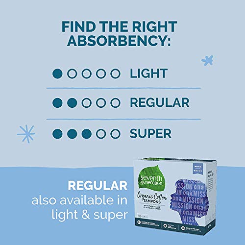 Seventh Generation Organic Cotton Tampons with Comfort Applicator Regular Abs...