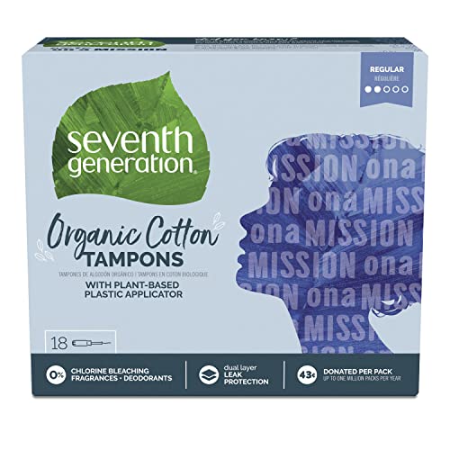 Seventh Generation Organic Cotton Tampons with Comfort Applicator Regular Abs...