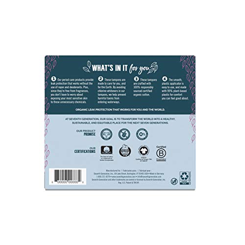 Seventh Generation Organic Cotton Tampons with Comfort Applicator Super Absor...