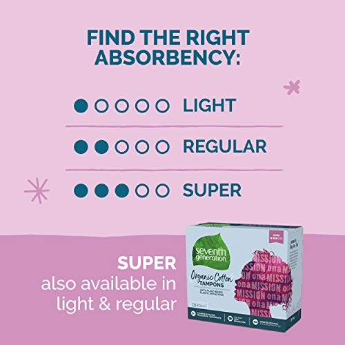 Seventh Generation Organic Cotton Tampons with Comfort Applicator Super Absor...