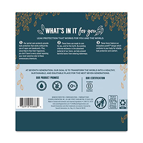 Seventh Generation Pantiliners Pads Absorbent pads Light Absorbency Chlorine ...