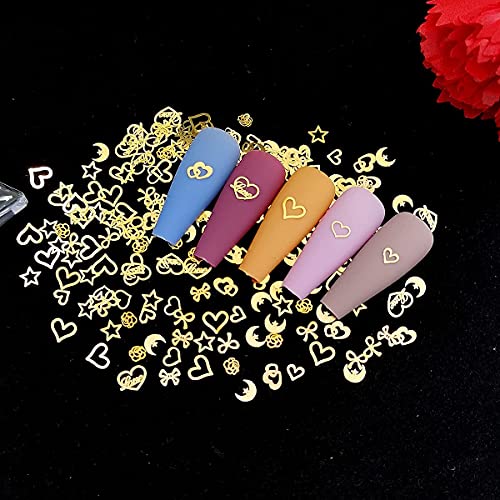 Seyafan 1000pcs 3D Gold Heart Nail Charms Kits Metallic Nail Art Stickers Set...