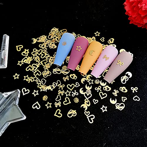 Seyafan 1000pcs 3D Gold Heart Nail Charms Kits Metallic Nail Art Stickers Set...