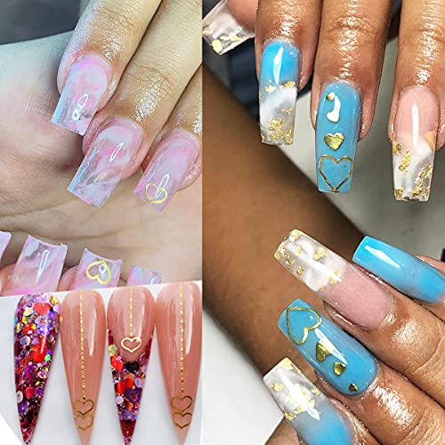 Seyafan 1000pcs 3D Gold Heart Nail Charms Kits Metallic Nail Art Stickers Set...