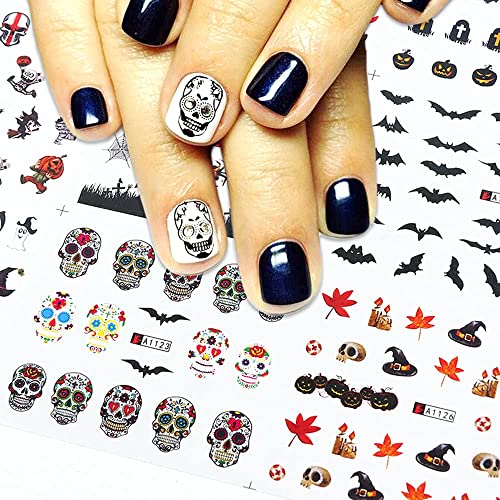 Halloween Nail Art Stickers 24 Sheets Water Transfer Nail Decals Pumpkin Skul...