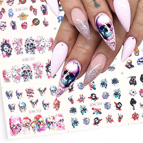 Halloween Nail Art Stickers 24 Sheets Water Transfer Nail Decals Pumpkin Skul...
