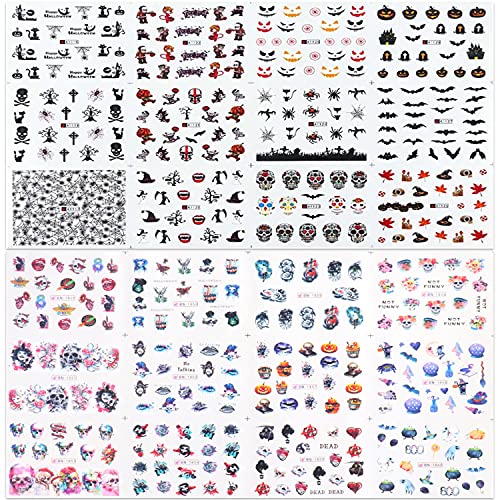 Halloween Nail Art Stickers 24 Sheets Water Transfer Nail Decals Pumpkin Skul...