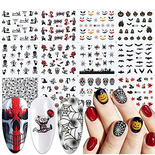 Halloween Nail Art Stickers 24 Sheets Water Transfer Nail Decals Pumpkin Skul...