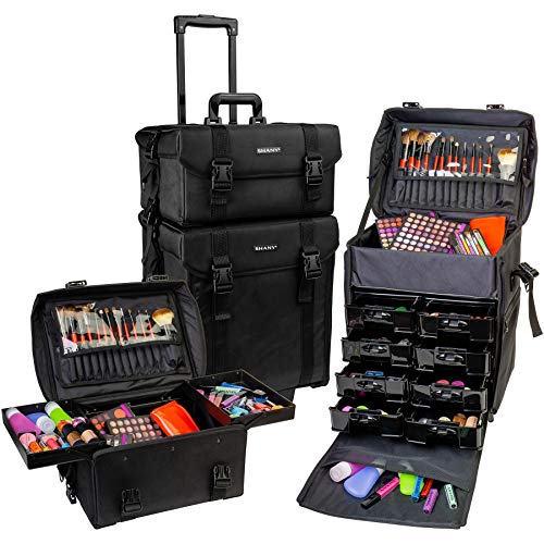 SHANY Soft Makeup Artist Rolling Trolley Cosmetic Case with Free Set of Mesh ...