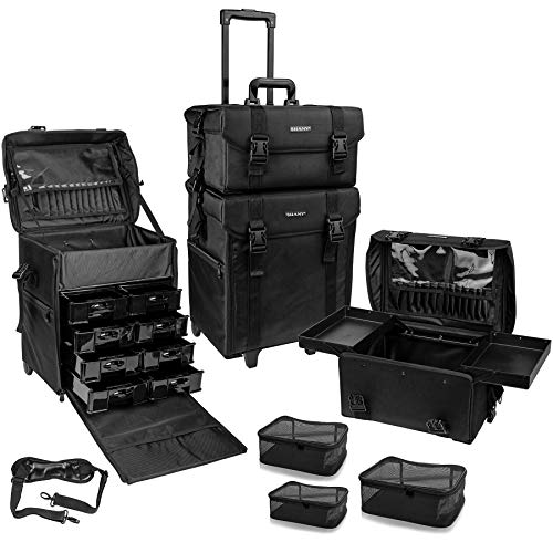 SHANY Soft Makeup Artist Rolling Trolley Cosmetic Case with Free Set of Mesh ...