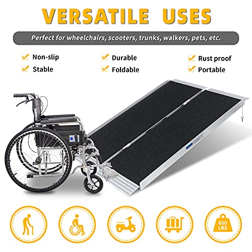 4FT Non-Skid Traction Folding Aluminum Wheelchair Ramp Scooter Mobility Handi...
