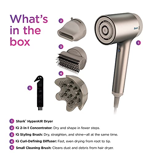 Shark HD120BRN Blow Dryer HyperAIR Fast-Drying with IQ 2-in-1 Concentrator, S...