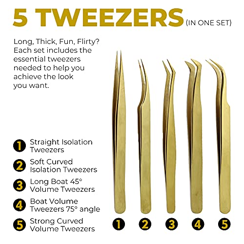 Sharp Skill Eyelash Extension Tweezers - 5 Piece Eyelash Extension Tweezer Se...