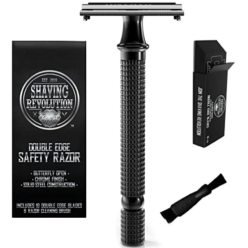 Long Handle Double Edge Safety Razor - Butterfly Open Razor with 10 Japanese ...