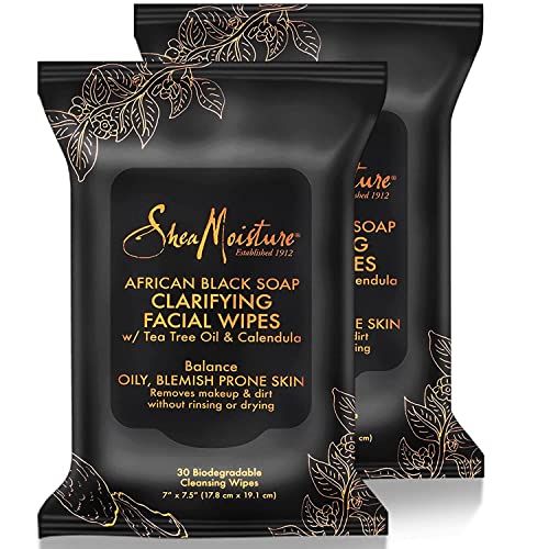 Shea Moisture Makeup Remover Face Wipes, African Black Soap, With Tea Tree Oi...
