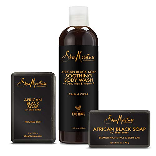 SheaMoisture Bath Face Skin care Kit Body Cleanser for Dull Skin African Blac...