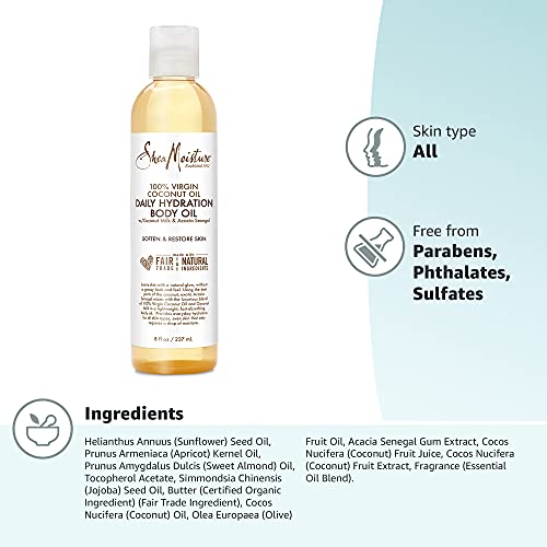 Sheamoisture Daily Hydration Body Oil for Dry Skin Virgin Coconut Oil Paraben...