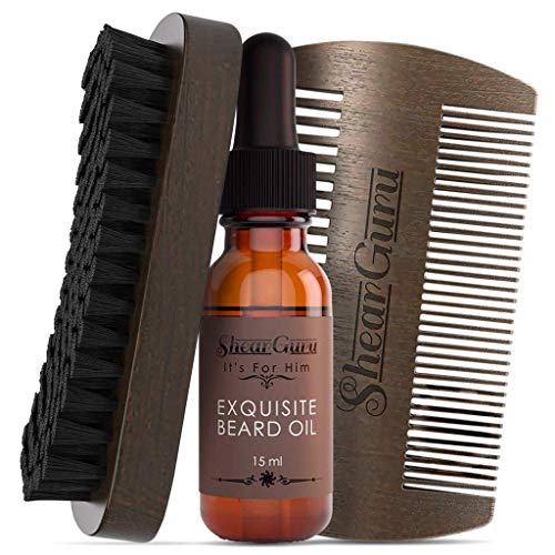 Natural Complete Care Beard Grooming Kit for Men– Brush Set 100% Boar Bristle...